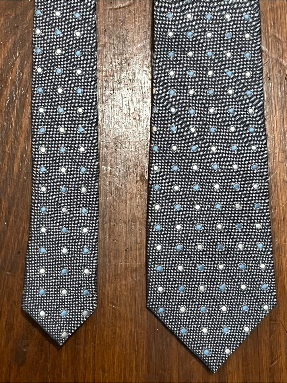 Pronto Uomo Grayish Blue Tie with Light Blue and White Polka Dots